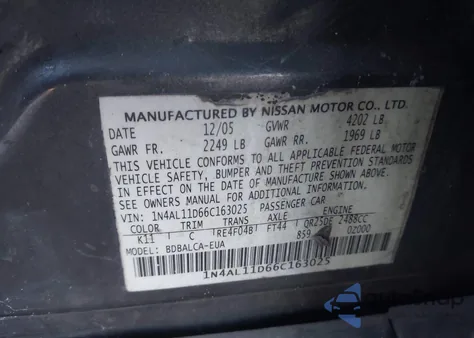 2006 Nissan Altima 2.5 S from USA, damaged, VIN 1N4AL11D66C163025